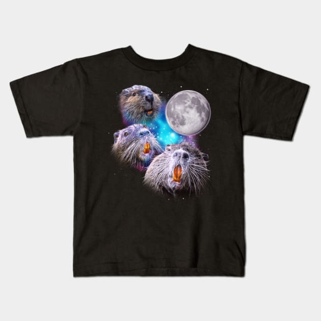Three Beavers Howl at the Moon Kids T-Shirt by darklordpug